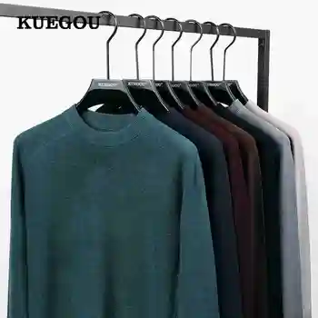 KUEGOU 2022 Toamna Iarna Noi Bărbați Pulover de Culoare Solidă de Moda de Înaltă Calitate Cald Tricotat Pulovere de Lână Amestec Sus Plus Dimensiune 875