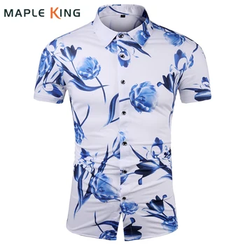 Rochie de lux Camasa pentru Barbati 2023 Blusas Estampadas Floare Albastră de Imprimare Matase de Gheață Subțire Camisa Hawaianas Hombre Para Barbati Bluze Topuri