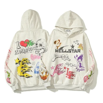 Hellstar Nou Schelet Graffiti Imprimate, pentru Bărbați și Femei Pulover Moda High Street Brand Vrac Maneca Lunga Haina de Iarna