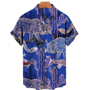 Neutru 2022 Vara Hawaiian barbati tricou 3D Tigru Model cu Maneci Scurte Vrac respirabil de sus 5xl animal print shirt