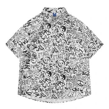 raffiti Plin de Imprimare Tricouri Barbati Butonul de Sus Holiday Beach Shirt pentru Om de sex Masculin de Sus