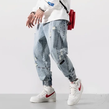 Brand La Modă Bărbați Cargo Blugi Plus Dimensiune Gaura Patch Blugi Pantaloni Largi Supradimensionat Pantaloni Casual Sex Masculin Streetwear Hip Pop Joggeri Om