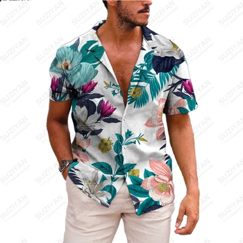 Vara noi barbati tricou cu mânecă scurtă temperament strada florale imprimate 3D bărbați cămașă Hawaiană respirabil și confortabil de sus