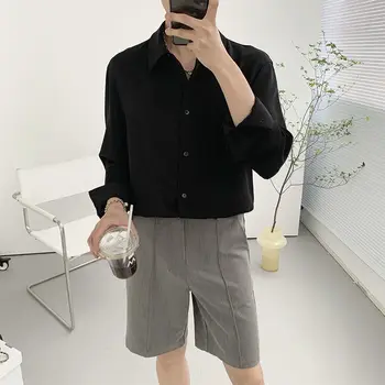 Y2K Bărbați Vintage Casual Negru cu Maneca Lunga Harajuku Tricouri Stil coreean Bluze Formale Topuri de Lux Buton de Cămașă Îmbrăcăminte A51